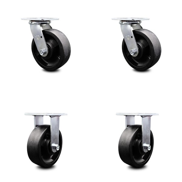 6 Inch Glass Filled Nylon Caster Set with Ball Bearings 2 Swivel 2 Rigid SCC